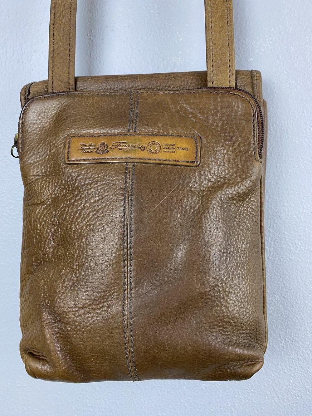 Vintage Fossil Small Brown Pebbled Leather Crossbody Handbag